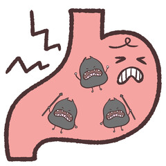 	胃の中でばい菌が暴れるイラスト