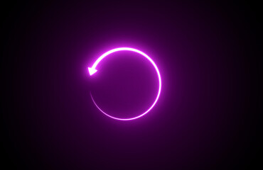 Neon rewind on black background. Bright Replay Icon. Reload button. Repeat business change cycle symbol. Neon Restart or redo undo button. Purple Color sign