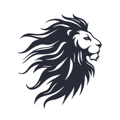 Majestic side profile of a lion with a flowing mane is featured in the design