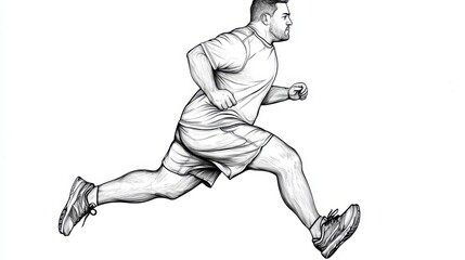 Fototapeta premium Dynamic Black and White Illustration of a Man Running with Great Energy and High Contrast