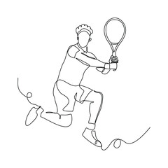 Continuous line drawing of man playing tennis tournament. Single line art of Sport and healthy lifestyle. Vector illustration editable stroke