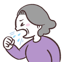 くしゃみするシニア女性のイラスト
