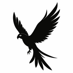 Silhouette of a parrot in flight on a white background possibly a cat illustration design
