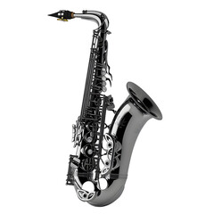 Obraz premium a hyper-realistic alto saxophone with matte-black nickel isolated on pure white background subtle soft shadow clean studio lighting ultra-high detail image stock render stock image stock image 