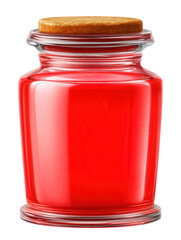 Glass Jar with Red Liquid and Wooden Lid on Transparent Background