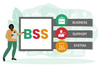 BSS - Business Support System acronym. business concept background. vector illustration concept with keywords and icons. lettering illustration with icons for web banner, flyer, landing page