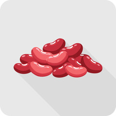 Pile of Red Kidney Beans Icon with Long Shadow , Healthy Legume Flat Design.