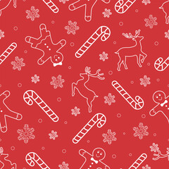 Christmas Outline Seamless Pattern. Christmas and New year Holiday Repeatable Pattern. Decorative Elements Texture for Wallpaper, Gift Wrapping paper, Card or Banner Template or Fabric Textile Prints.