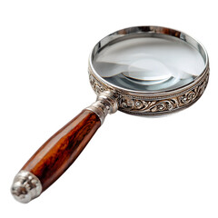 Antique-style magnifying glass with vintage handle design isolated on a transparent background