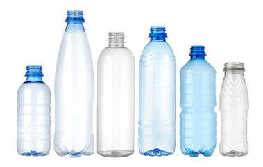 Selection of empty plastic bottles showing variety of shapes and sizes