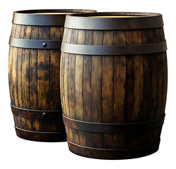 Two wooden barrels , isolated on transparent background, png
