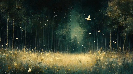 Enchanted Forest at Night with Glowing Lights