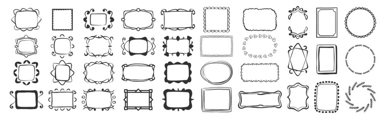 Collection of Hand Drawn Decorative Frames. Vintage and Modern Style Borders for Invitations, Scrapbooking, Cards, and Graphic Design Projects