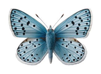 PNG Vibrant blue butterfly with detailed patterns and symmetrical wings spread