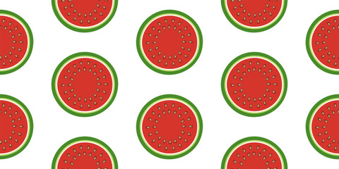 Whole Watermelon Slices. Whole Round Watermelon Slices Seamless Pattern. Summer Fruit Design Isolated on Transparent Background. For Print and Wallpaper. Vector Illustration