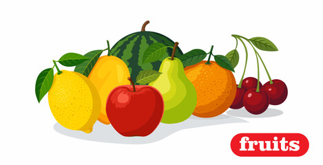 A colorful assortment of various fresh fruits, including apples, pears, and citrus.