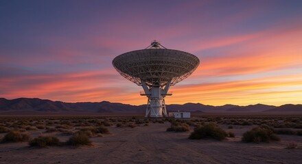 Desert Radio Telescope at Sunset with Vibrant Sky