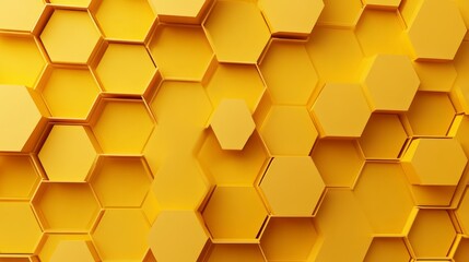 Yellow hexagonal honeycomb mesh pattern with central blank text space for industrial, tech, or nature-inspired background designs and creative graphic projects