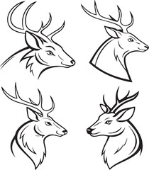 This deer head bundle offers 4 unique styles in one pack: clean line art, bold profile, and cartoon-style deer. Great for design versatility across apparel, logos, stickers, and digital use