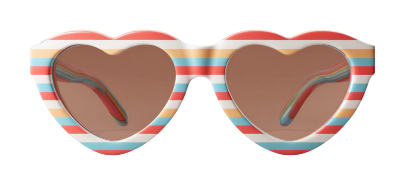 PNG Colorful heart-shaped striped sunglasses with brown lenses