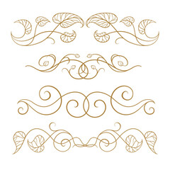 Nature-inspired swirl dividers with curled leaves. Organic line ornaments for rustic and vintage designs.
