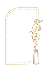 Rectangular vertical herbal vintage style frame with tall vial and delicate plant outline vector