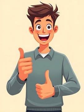 Young man giving thumbs up positive gesture with smile and wink illustration