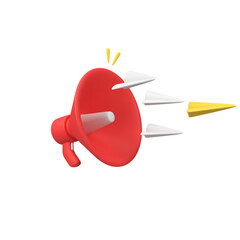 Megaphone with Flying Paper Planes isolated 3d render icon illustration