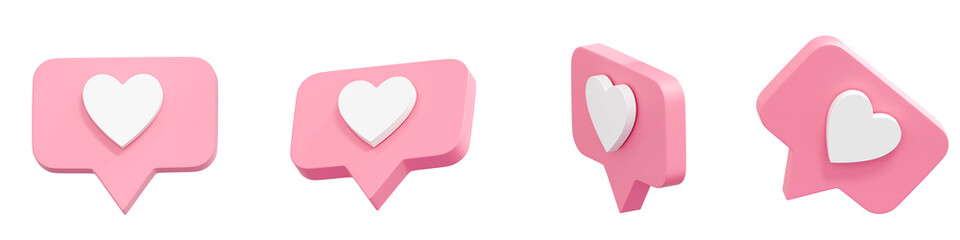 SNS 좋아요 하트 아이콘 3D 일러스트 핑크/ 3D Social Media Like Notification Icon Heart Emoji Pink