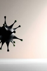 Microscopic 3D Render of a Spiky Black Virus Particle on a Neutral Background