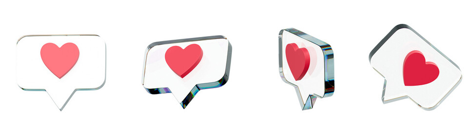 SNS 좋아요 하트 아이콘 3D 일러스트 글라스/ 3D Social Media Like Notification Icon Heart Emoji Glass