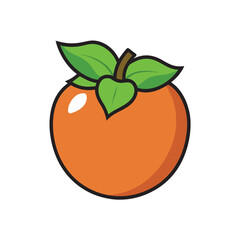 Persimmon With Leaf Outline Vector Art