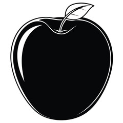 A stylized apple silhouette stands bold in black and white with its contrasting outline
