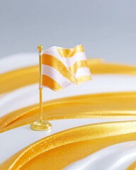 Miniature Gold and White Striped Flag on Shimmering Fabric