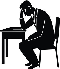 Silhouette of a person sitting on a chair working on a laptop, perfect for business or office illustrations