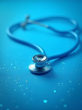 Medical Precision Stethoscope on Glittering Blue Background for Healthcare Design