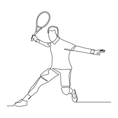 Continuous line drawing of man playing tennis tournament. Single line art of Sport and healthy lifestyle. Vector illustration editable stroke