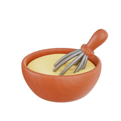 PNG 3D Whisking Dough in Mixing Bowl Icon Isolated on a White Background