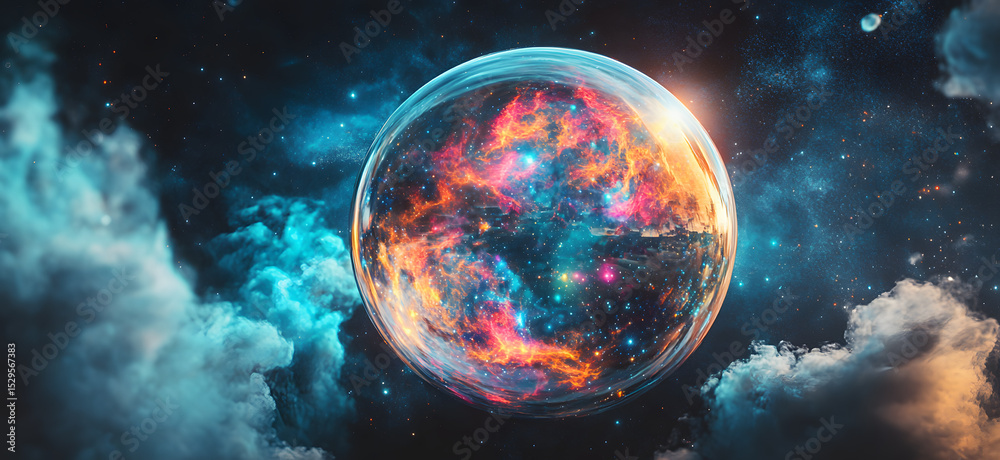 Canvas Prints colorful cosmic bubble with swirling nebula patterns on dark background