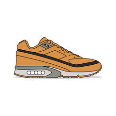 Brown, black, and gray sneakers, outlined and isolated on a white background. Suitable for commercial purposes.