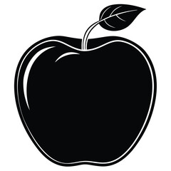 An isolated black apple silhouette with a distinctive leaf presents simplistic food artwork