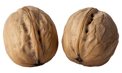 Two walnuts , isolated on transparent background, png