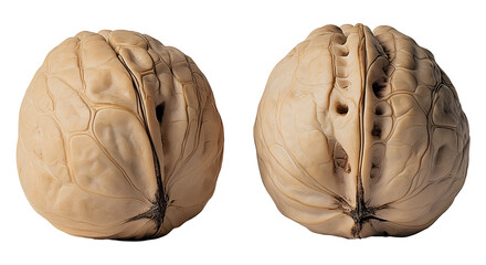 Two walnuts , isolated on transparent background, png