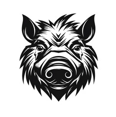 Modern black and white boar face for design. White background.