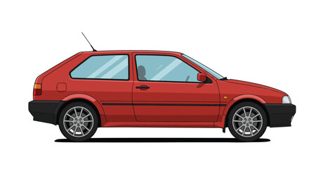 A red london taxi cab is shown in front of a city skyline and a large sun isolated on white background