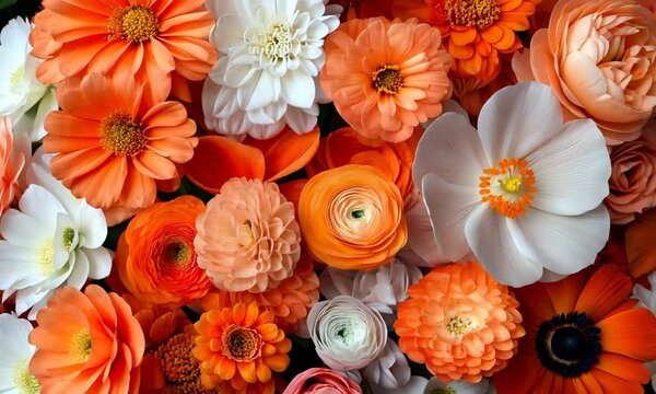 Colorful floral arrangement showcasing vibrant orange flowers in various shapes