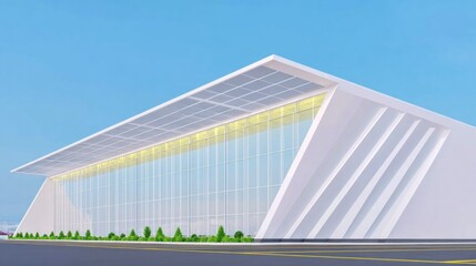 Modern Industrial Warehouse Exterior with Large Glass Facade