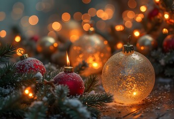 Warm Christmas Lights on a Snowy Winter Night