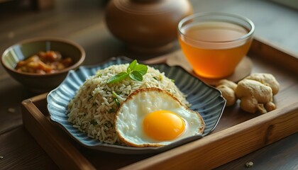 Delicious Nasi Goreng with fried egg and drink