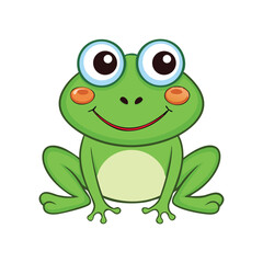 Obraz premium Cute cartoon green frog character with big eyes and smiling face